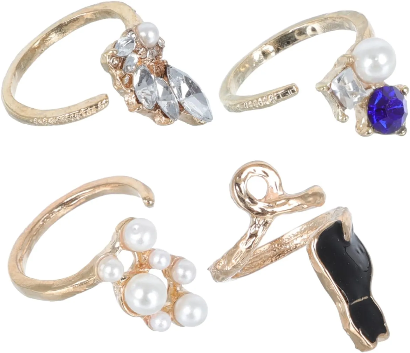 VALICLUD Stackable Fidget Ring Chic Ring Set Adjustable Pearl Nail Jeweled Knuckle