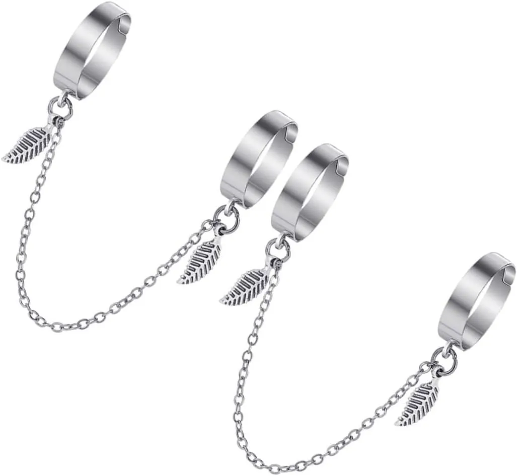 VANZACK 2Pcs Women Adjustable Chain Leaf Rings Gothic Stackable Open Finger Knuckle Rings for Unique Style Cool Punk Jewelry