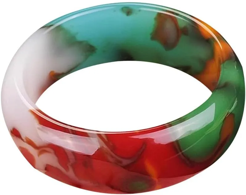 Vesppears Natural Feng Shui Colorful Jade Bangle Bracelet for Women Genuine Fashionable Safe and Auspicious Fit 58-62mm