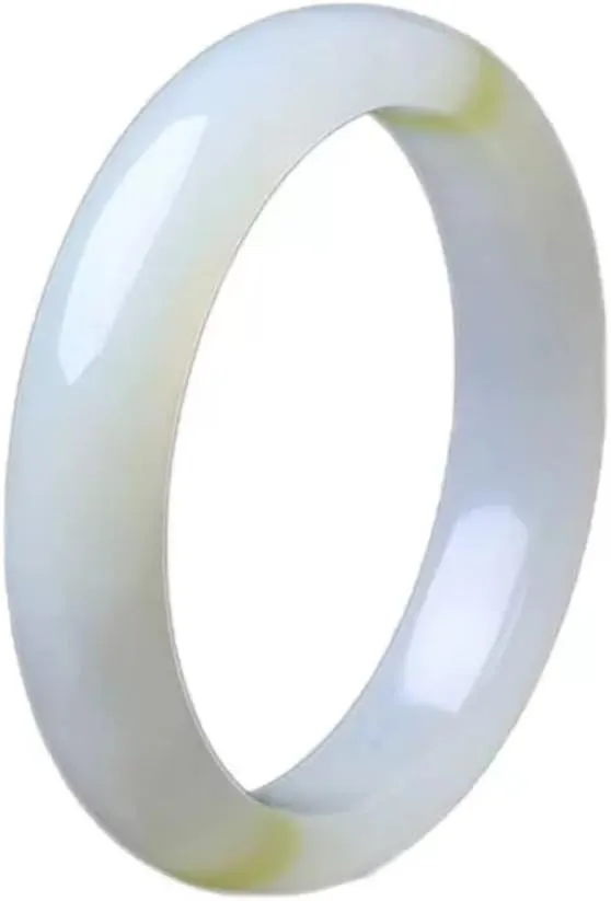 Vesppears Natural Feng Shui White Jade Bangle Bracelet for Women Genuine Fashionable Safe and Auspicious Fit 58-62mm