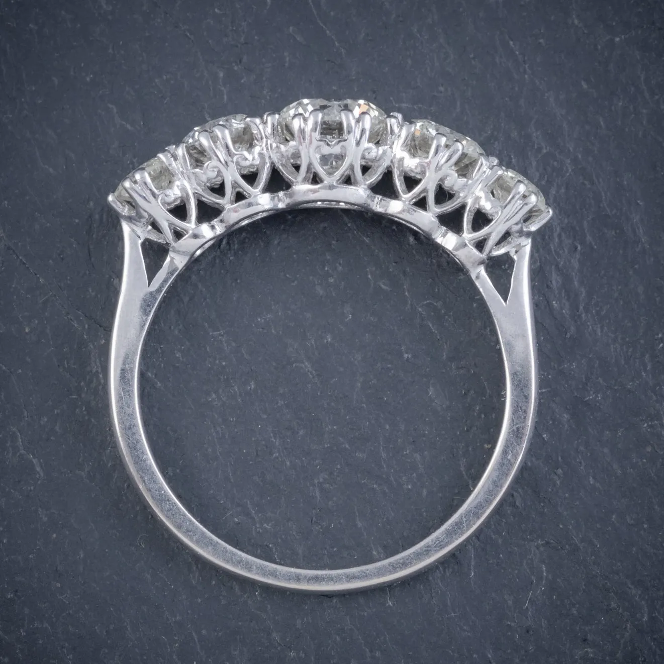 Vintage Five Stone Diamond Ring 18Ct White Gold 2Ct Diamond Circa 1920