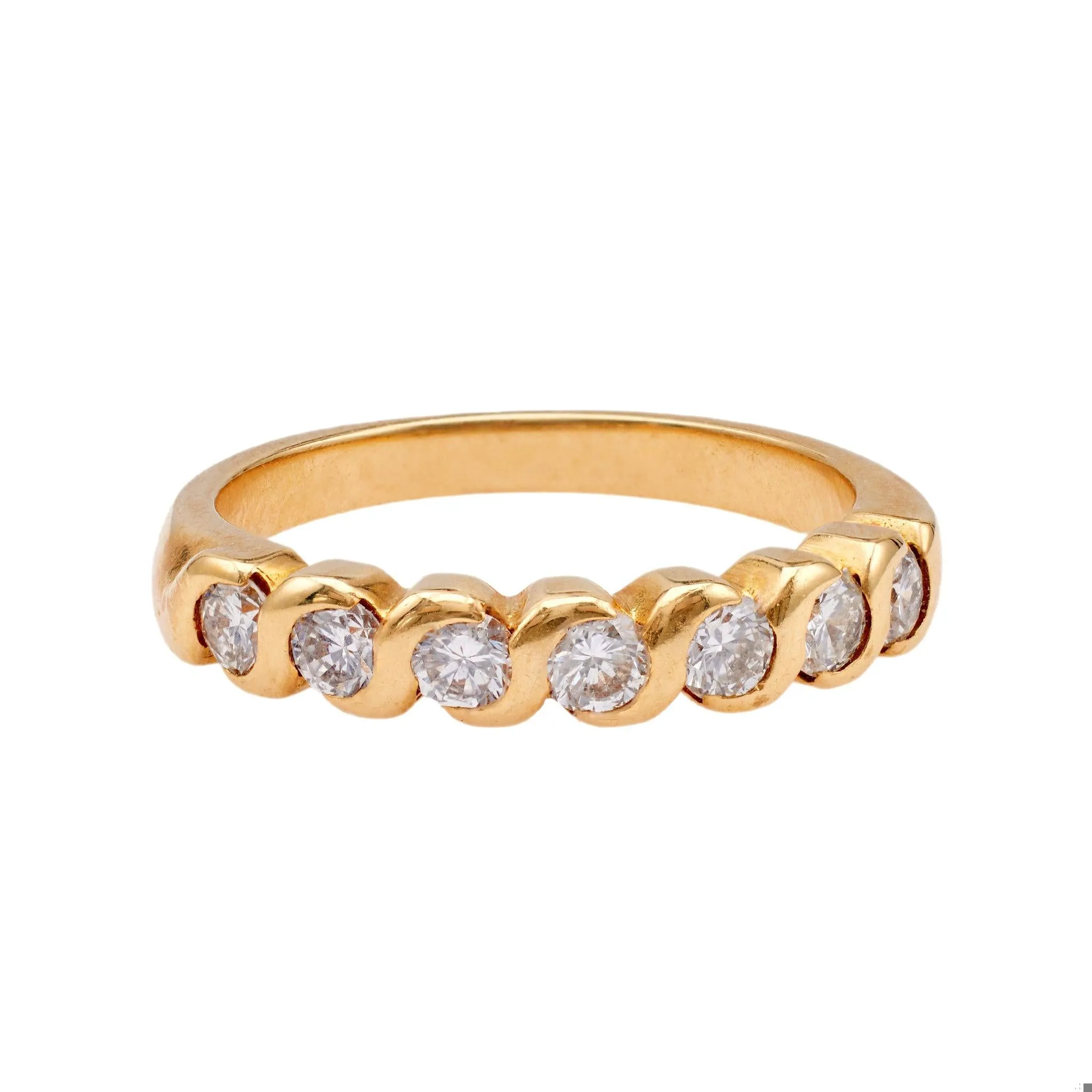 Vintage French Diamond 18k Yellow Gold Half Eternity Band