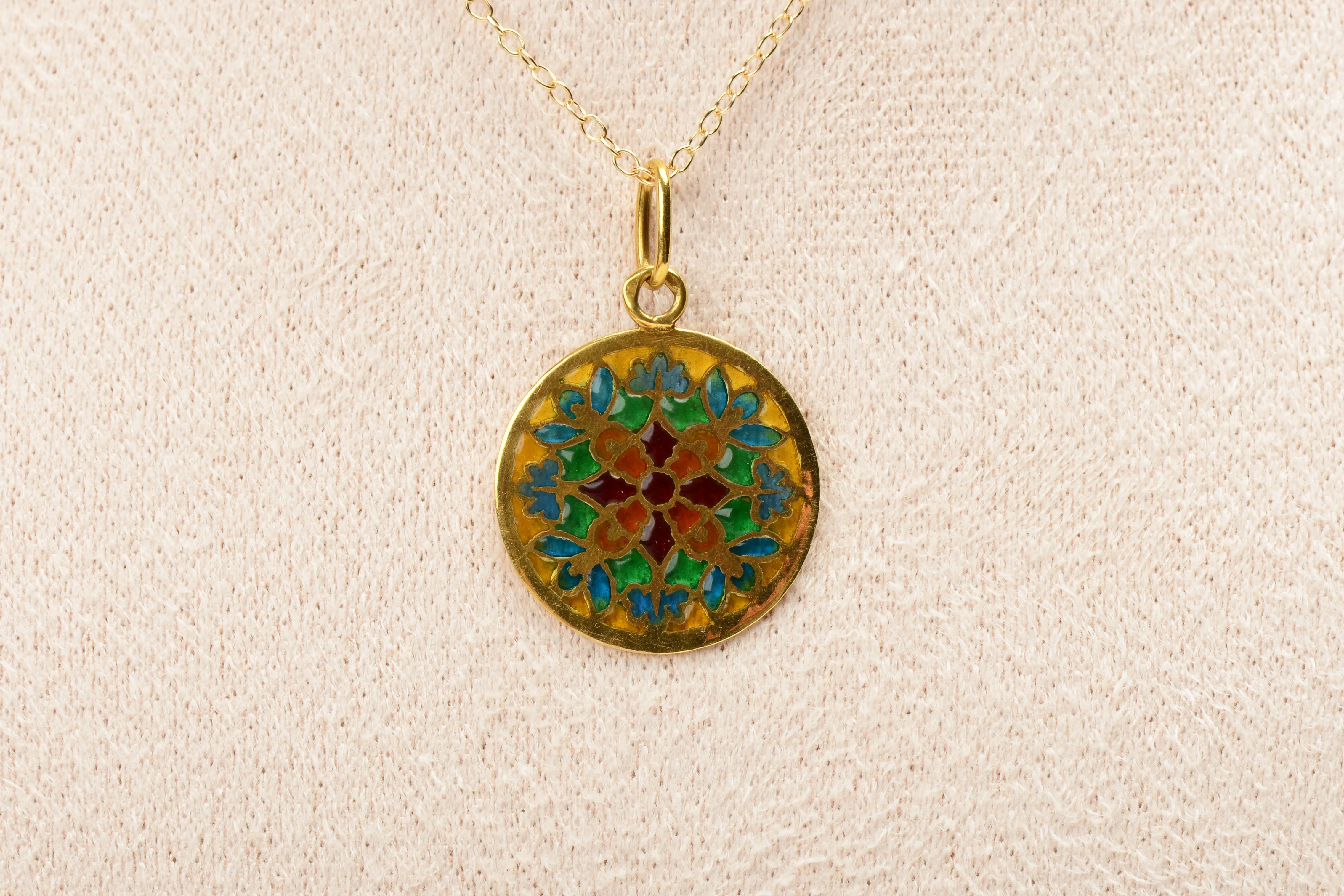 Vintage Plique A Jour Enamel Pendant