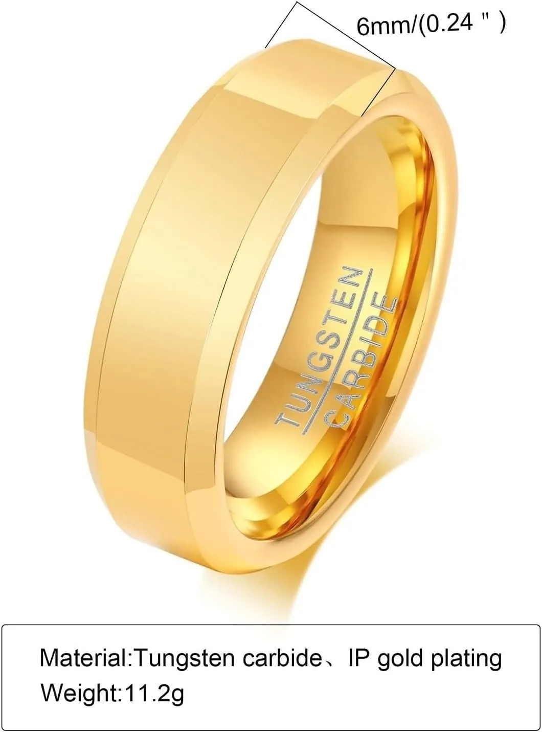 Vintage Wedding Bands, Male Wedding Bands 6mm Gold Ring Beveled Edge Tungsten Carbide