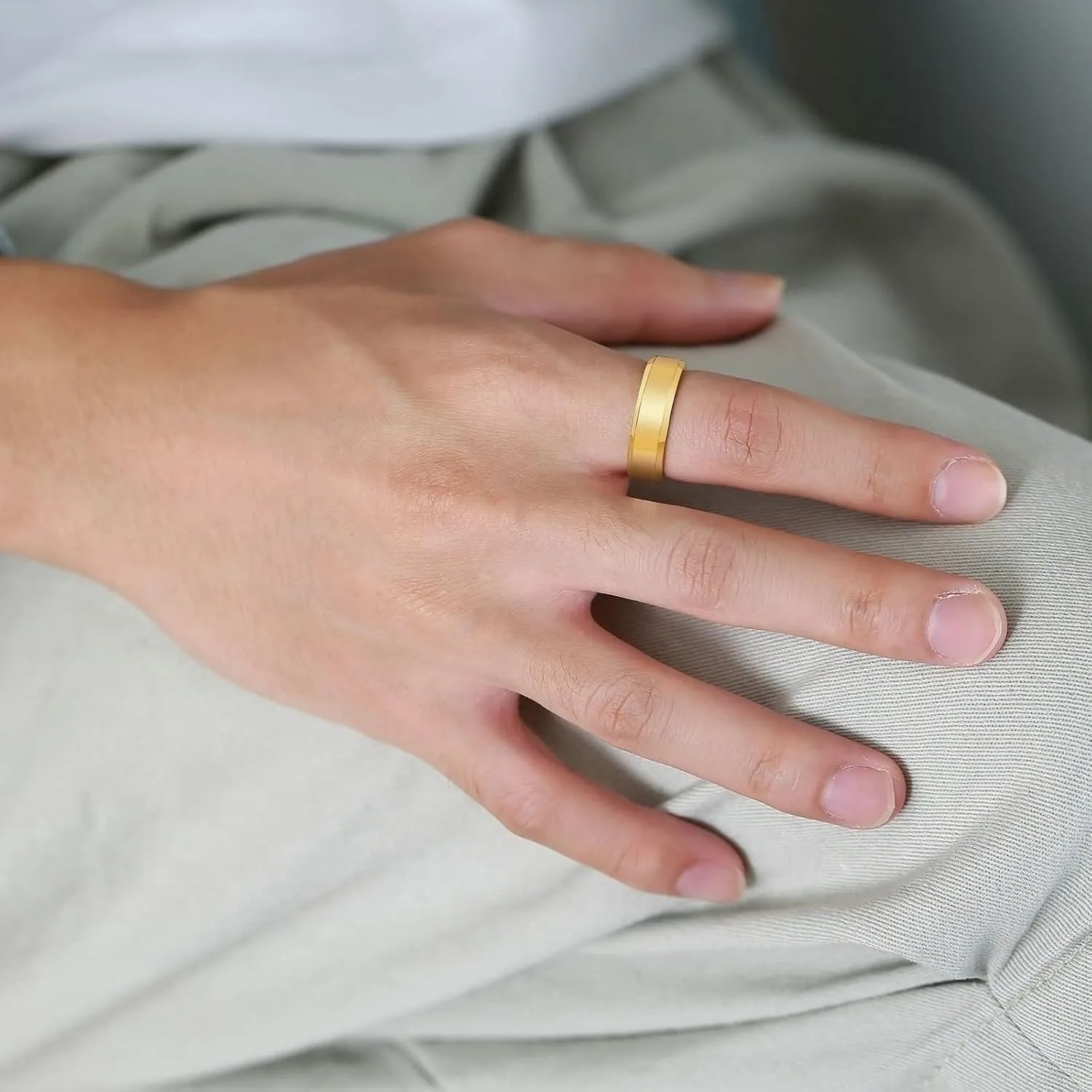 Vintage Wedding Bands, Male Wedding Bands 6mm Gold Ring Beveled Edge Tungsten Carbide
