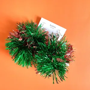 Watermelon Green & Rose Gold Mixed Pom Pom Earrings