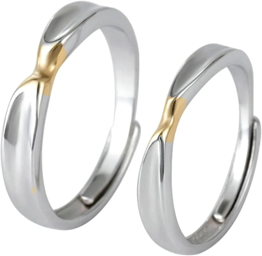 Wedding Band for Men and Women, Adjustable Rings 925 Silver with Silver Love Kiss Couple Adjustable Band Jewelry Gift