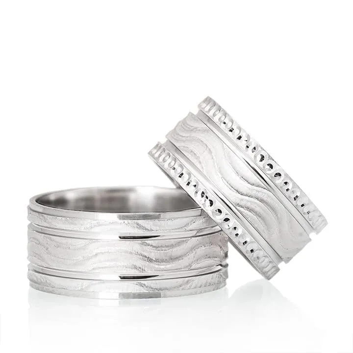 Wedding Band Set Silver Couple Matching Wedding Ring Sets Personalized Man and Woman 925 Sterling Silver Wedding Ring Set