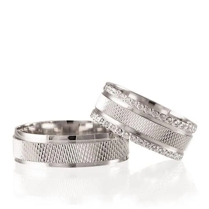 Wedding Band Set Silver Couple Matching Wedding Ring Sets Personalized Man and Woman 925 Sterling Silver Wedding Ring Set