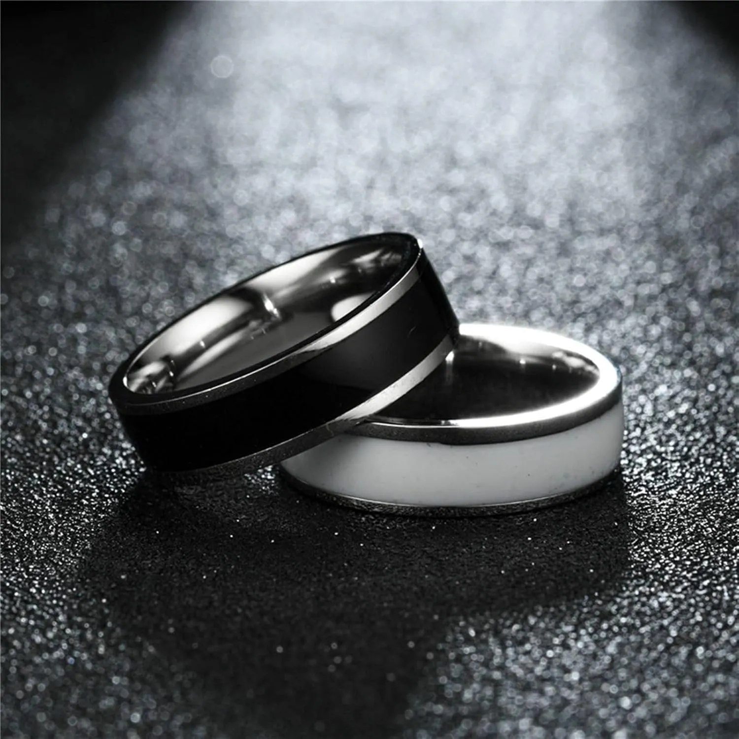 Wedding Band, Silver White Womens Wedding Bands Silver Black Wedding Bands for Men Stainless Steel Black White Line Shape