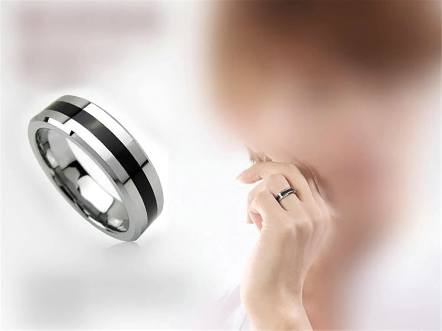 Wedding Band, Silver White Womens Wedding Bands Silver Black Wedding Bands for Men Stainless Steel Black White Line Shape