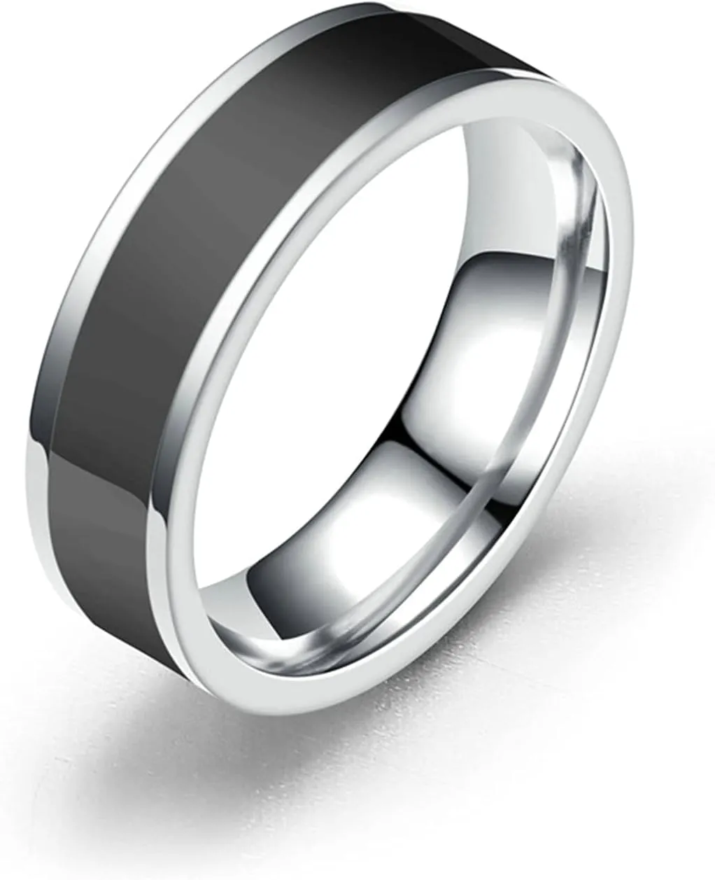 Wedding Band, Silver White Womens Wedding Bands Silver Black Wedding Bands for Men Stainless Steel Black White Line Shape