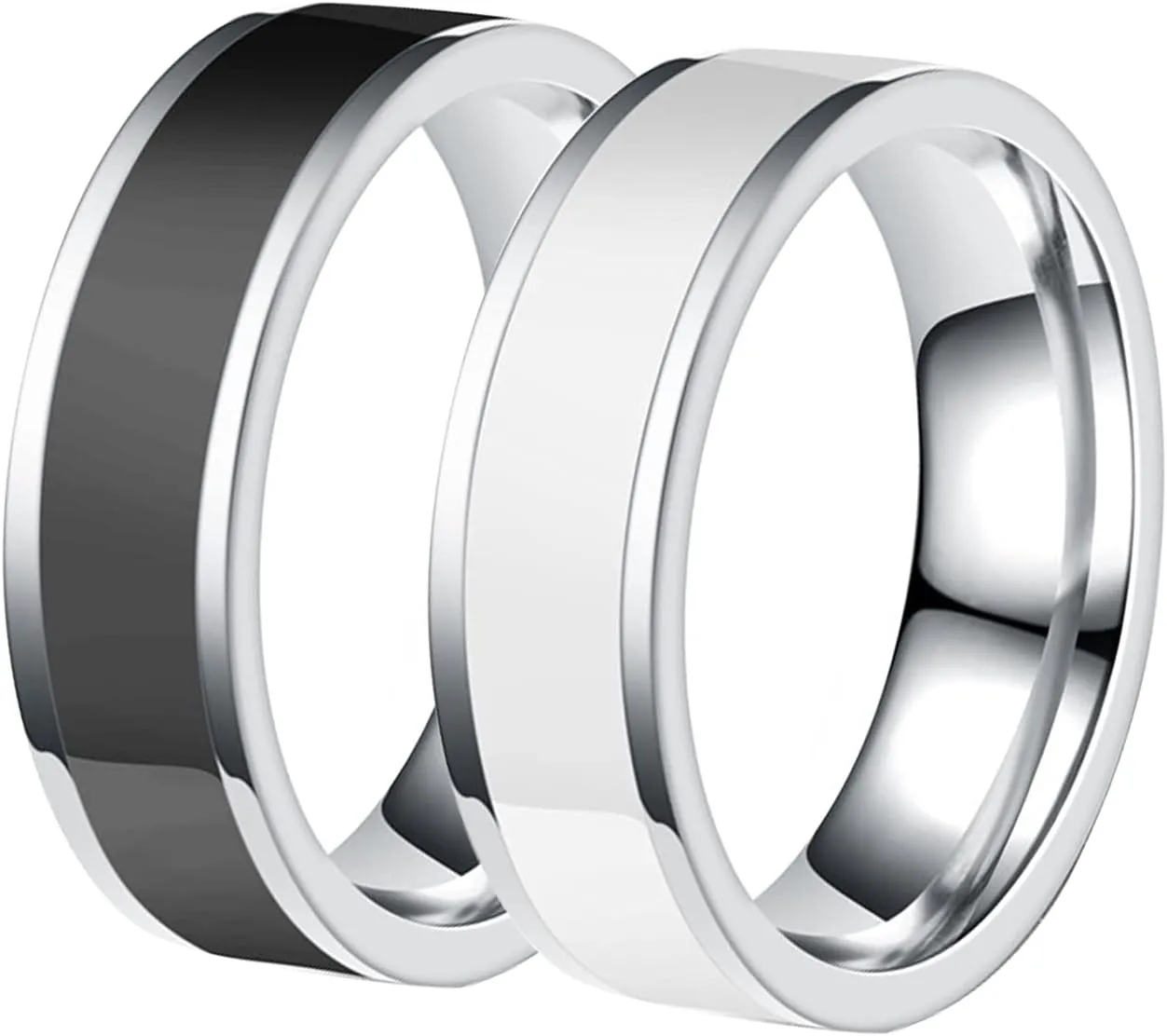 Wedding Band, Silver White Womens Wedding Bands Silver Black Wedding Bands for Men Stainless Steel Black White Line Shape