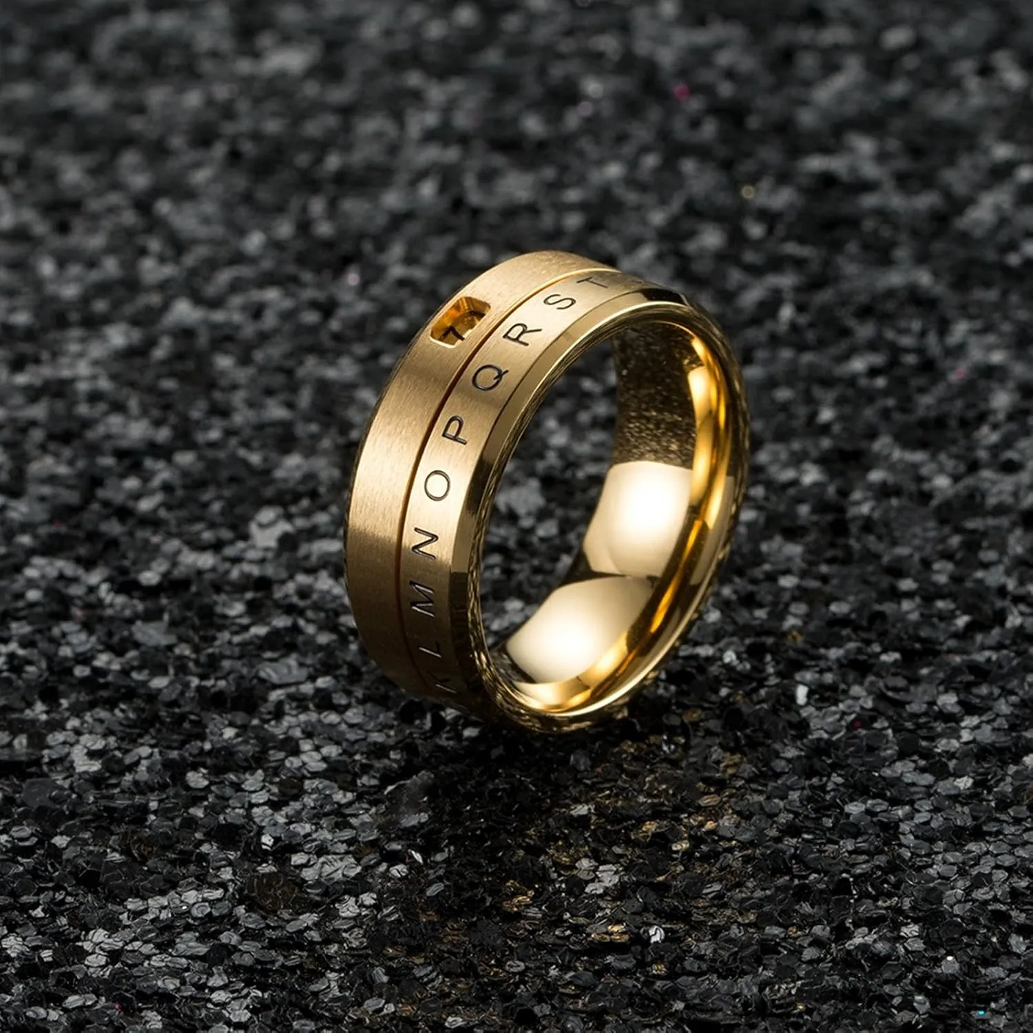 Wedding Bands, Silver Wedding Band for Women Gold Wedding Bands for Men Stainless Steel Letter and Number