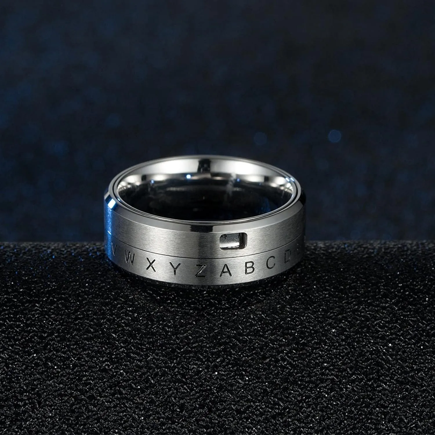 Wedding Bands, Silver Wedding Band for Women Gold Wedding Bands for Men Stainless Steel Letter and Number