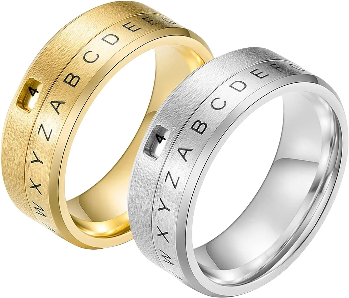 Wedding Bands, Silver Wedding Band for Women Gold Wedding Bands for Men Stainless Steel Letter and Number