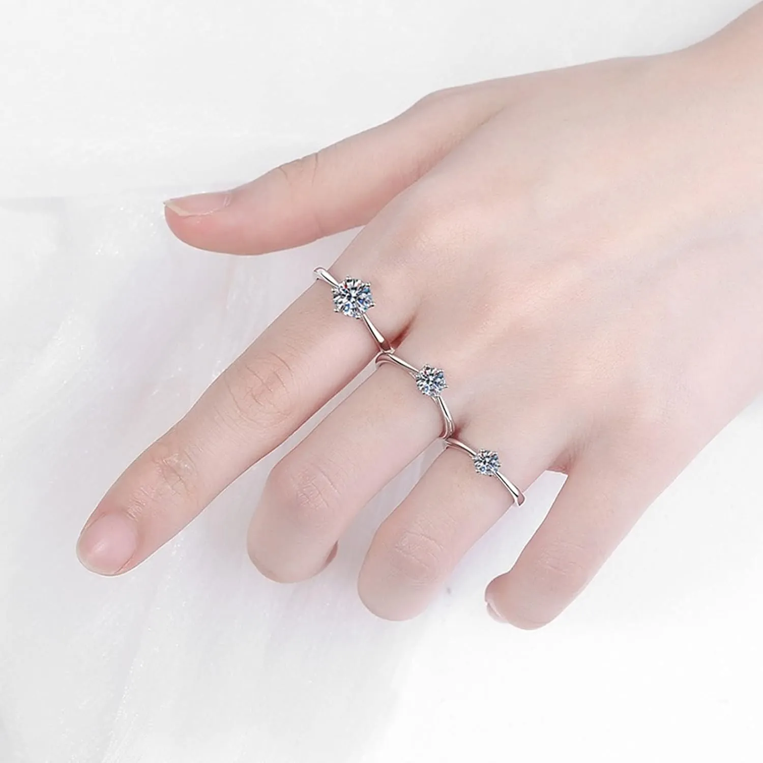 Wedding Bands Women, Ladies Wedding Bands Round Shape White Gold with Moissanite 925 Sterling Silver
