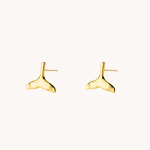 Whale Tail Gold Stud Earrings W.
