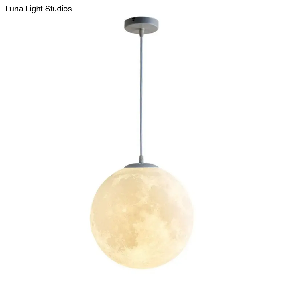 White Moon Shaped LED Pendulum Light - Art Deco PLA Restaurant Hanging Fixture