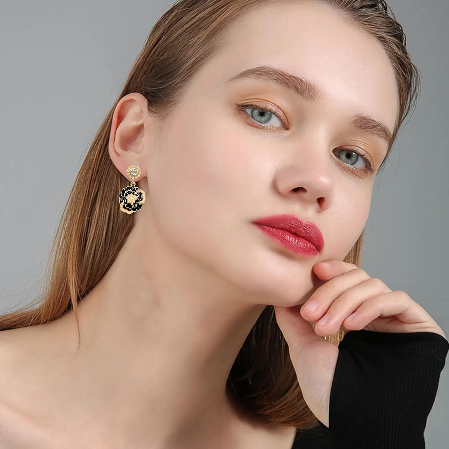 White Pearl Flower Drop Earrings Sterling Silver Post Long Fringe Pearl Rhinestone Pendant Petal Stud Dangle Statement Earring for Women