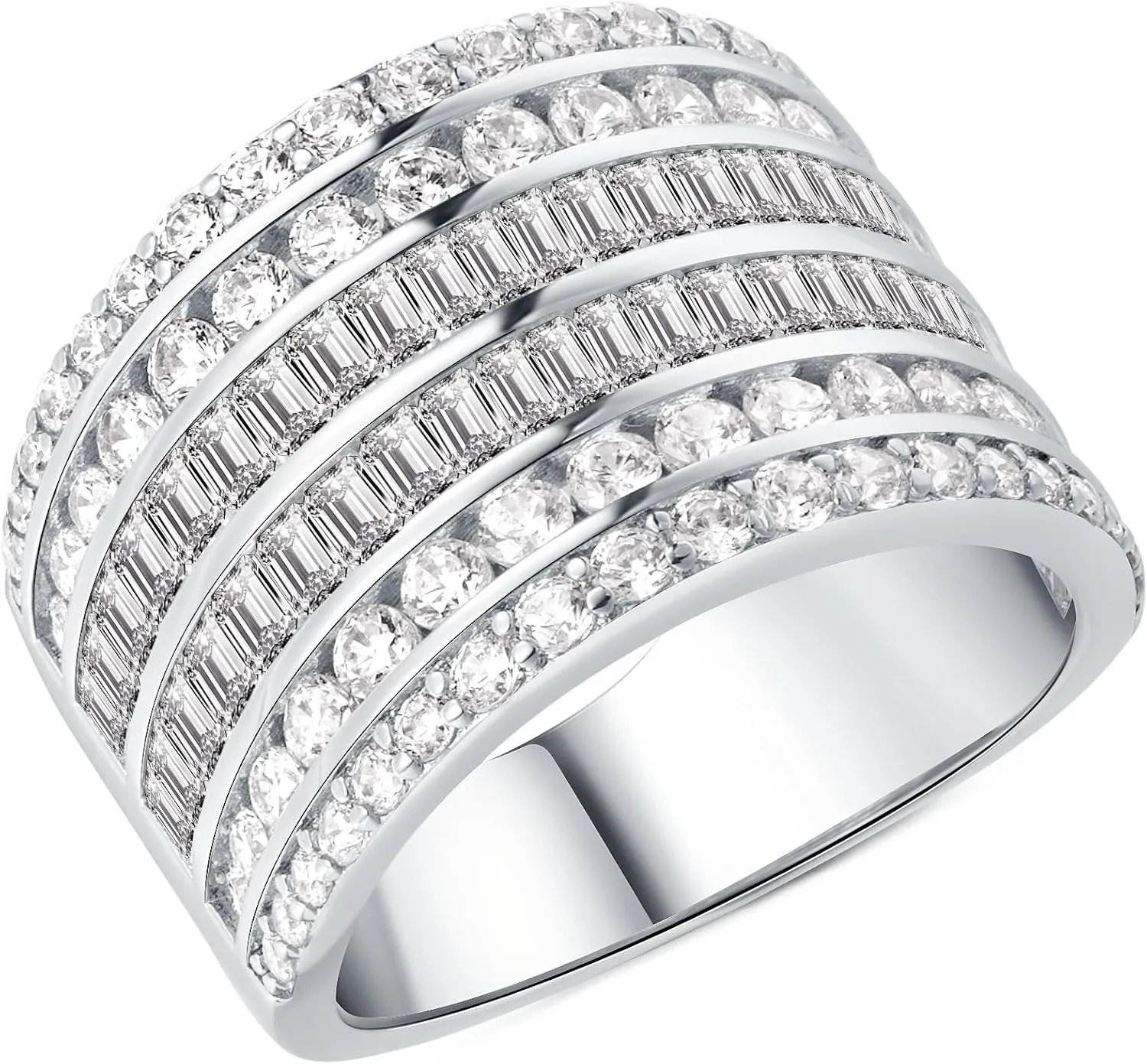 Wide Wedding Band for Women AAAAA Cz Anniversary Bands Engagement Eternity Rings White Gold Size 5-10