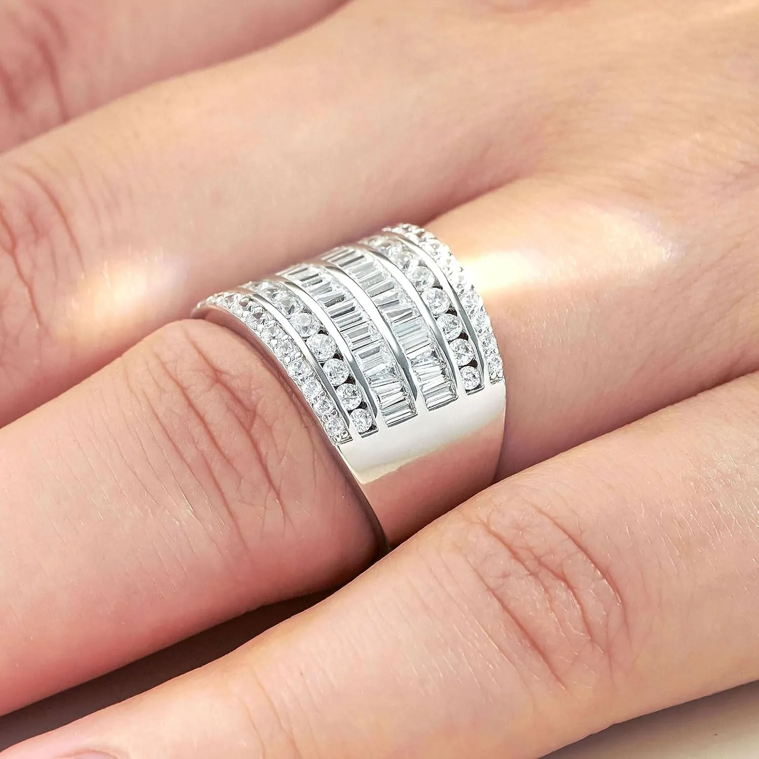 Wide Wedding Band for Women AAAAA Cz Anniversary Bands Engagement Eternity Rings White Gold Size 5-10