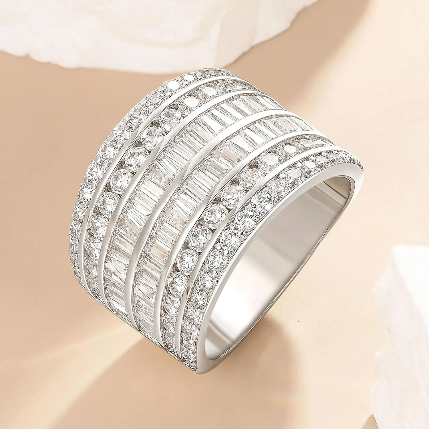 Wide Wedding Band for Women AAAAA Cz Anniversary Bands Engagement Eternity Rings White Gold Size 5-10