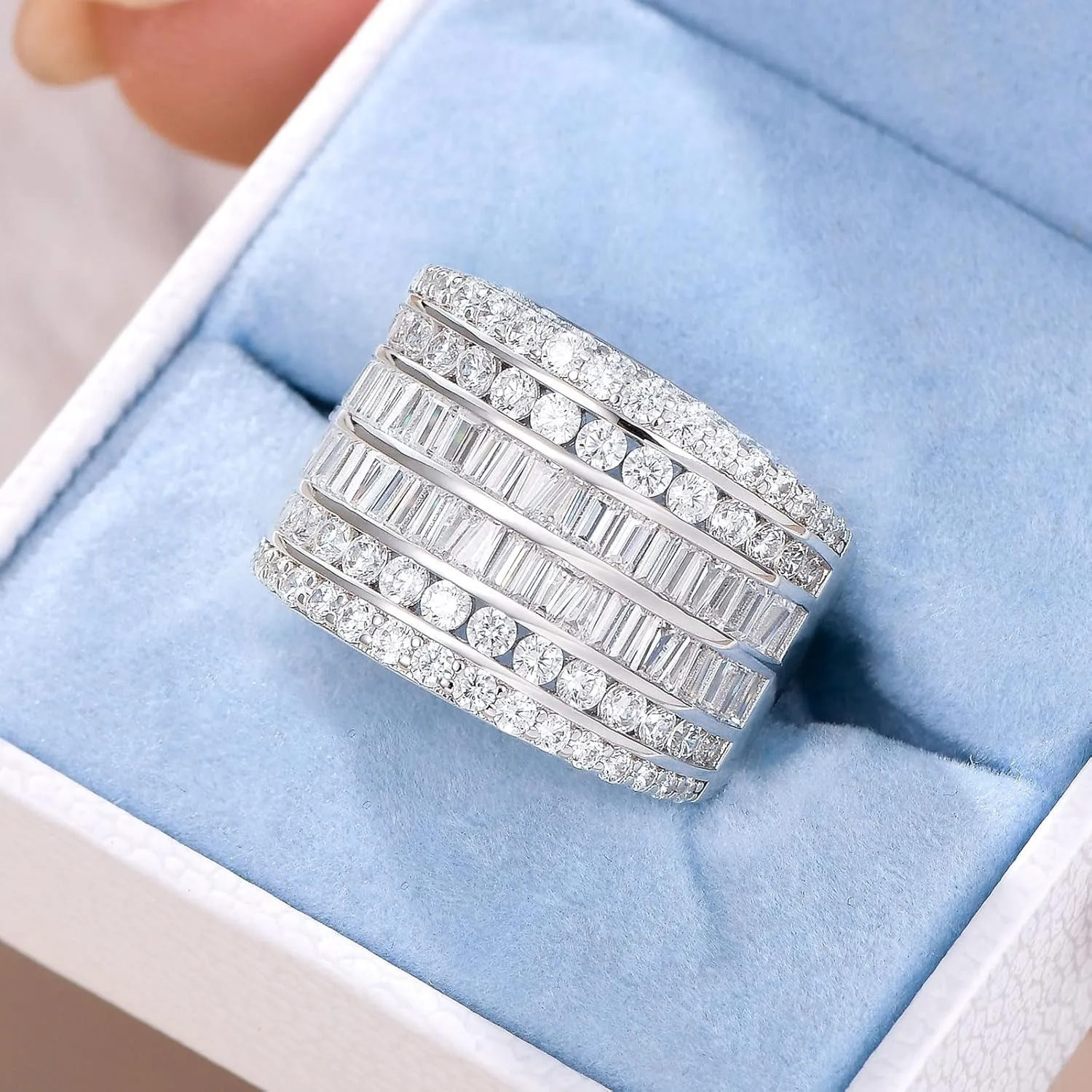 Wide Wedding Band for Women AAAAA Cz Anniversary Bands Engagement Eternity Rings White Gold Size 5-10