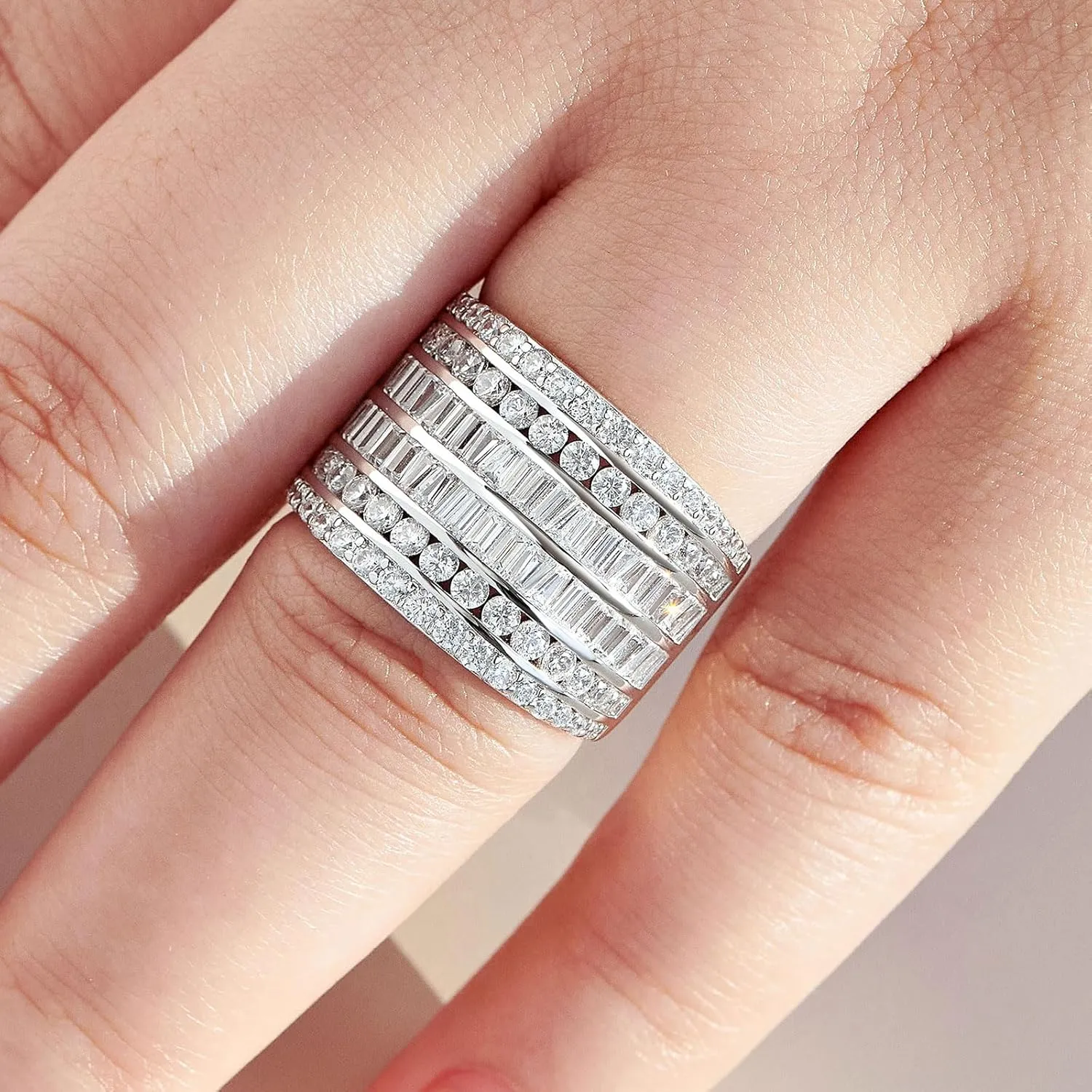 Wide Wedding Band for Women AAAAA Cz Anniversary Bands Engagement Eternity Rings White Gold Size 5-10
