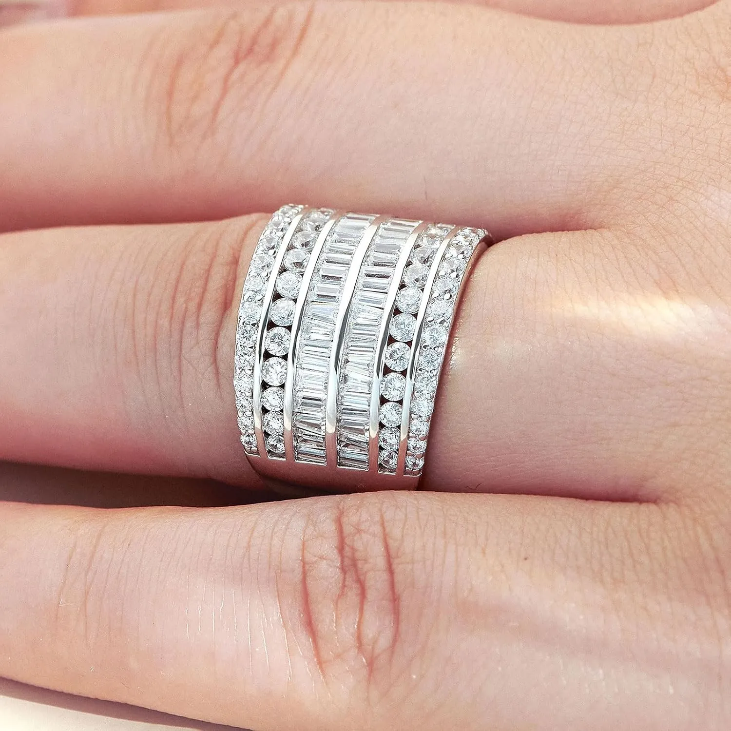 Wide Wedding Band for Women AAAAA Cz Anniversary Bands Engagement Eternity Rings White Gold Size 5-10