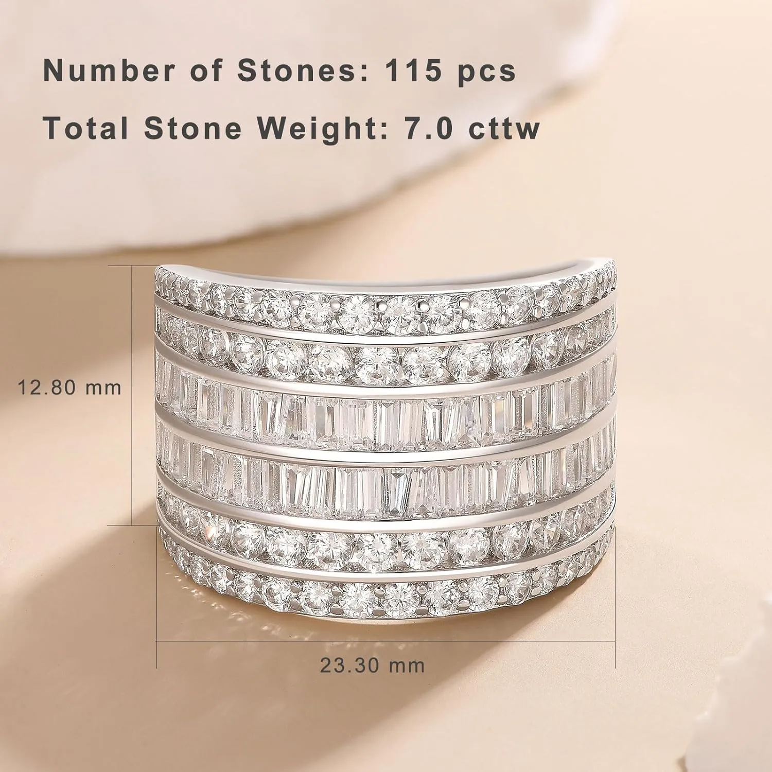 Wide Wedding Band for Women AAAAA Cz Anniversary Bands Engagement Eternity Rings White Gold Size 5-10