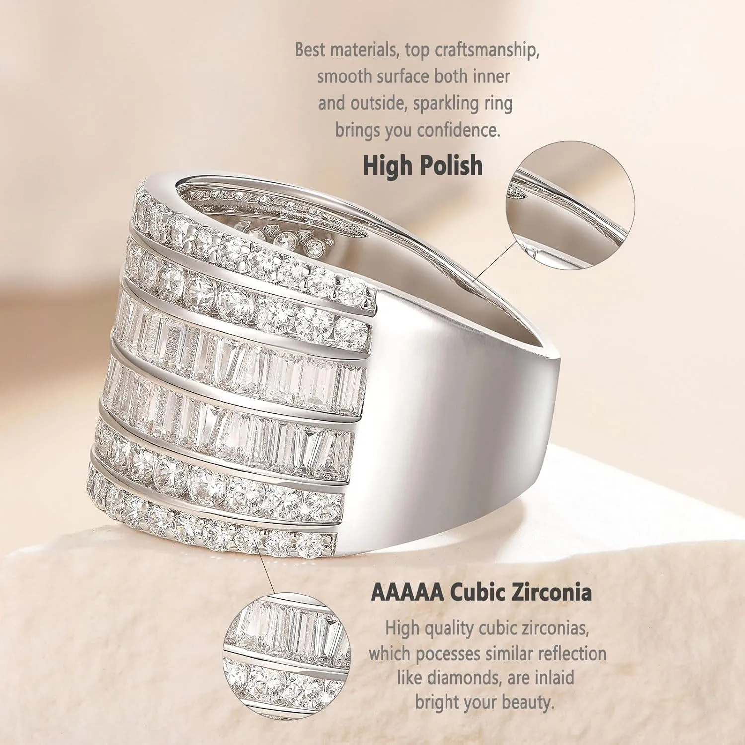 Wide Wedding Band for Women AAAAA Cz Anniversary Bands Engagement Eternity Rings White Gold Size 5-10