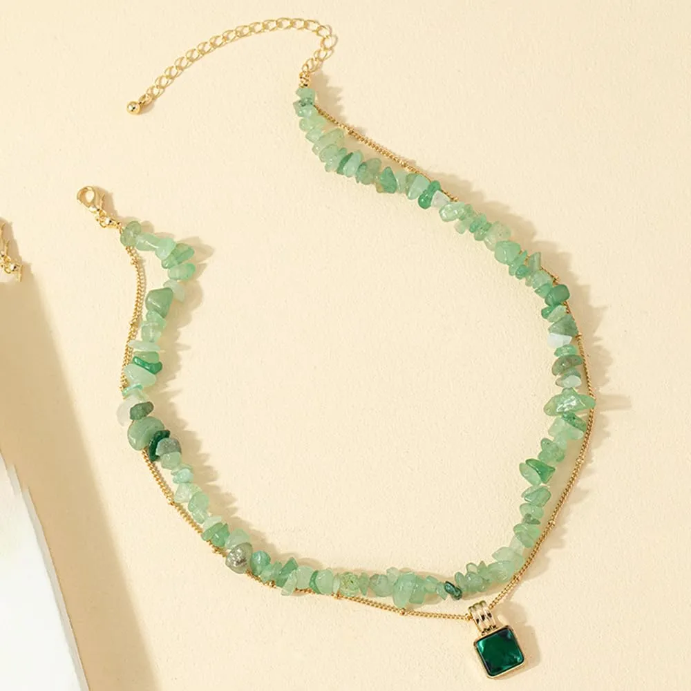 Women Aventurine? Jade Choker Double Layer Pendant Necklace Natural Gemstone 14k Handmade Jewelry Birthday Gift for Her 18inch Valentine Gift for Her