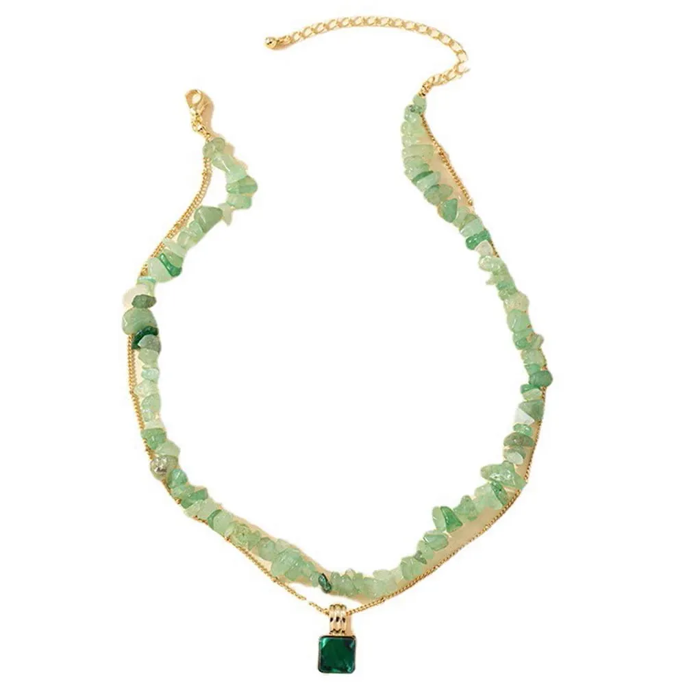 Women Aventurine? Jade Choker Double Layer Pendant Necklace Natural Gemstone 14k Handmade Jewelry Birthday Gift for Her 18inch Valentine Gift for Her