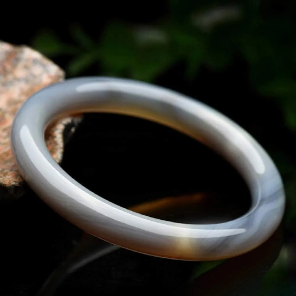 Women's Bracelet, Jade Bangles, Natural Vintage Gray Agate Bangle Bracelet, Chinese Style Bracelet, Feng Shui Jewelry, for Mother to Girlfriend, with Jewelry Box,62-64mm,(58)
