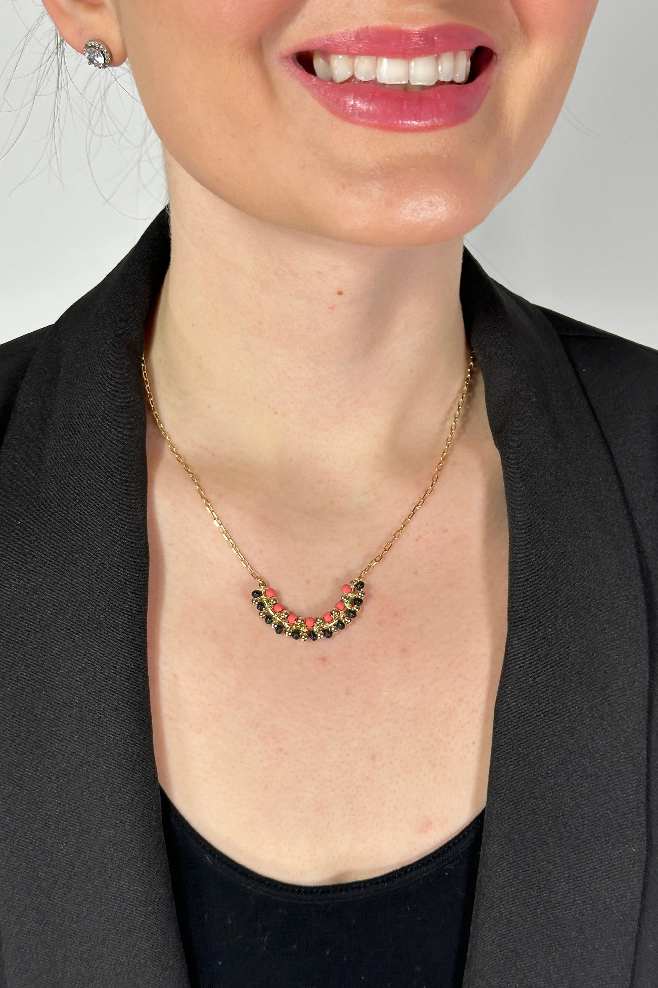 Wood Bead Curved Bar Necklace