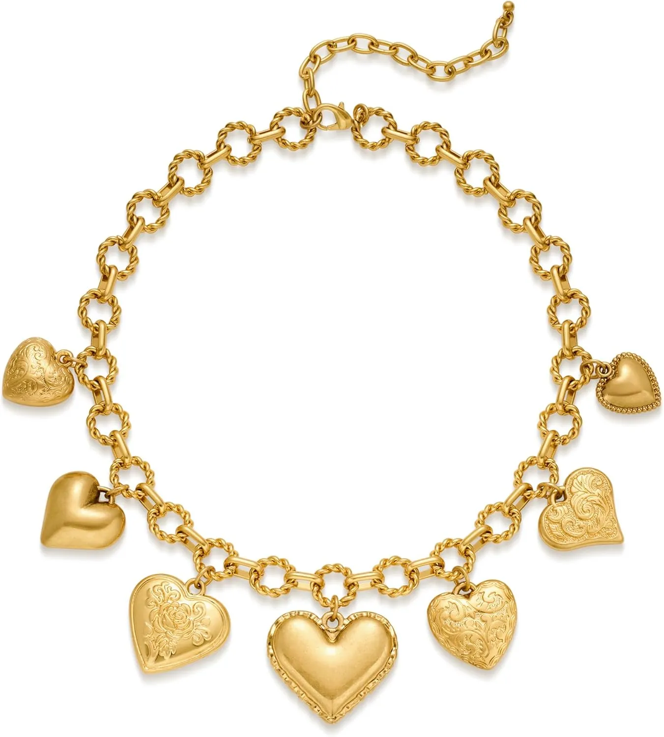 WOWORAMA Chunky Gold Charm Necklace for Women Boho Chunky Heart Statement Necklace Vintage Heart Coin Disc Charm Necklace Jewelry