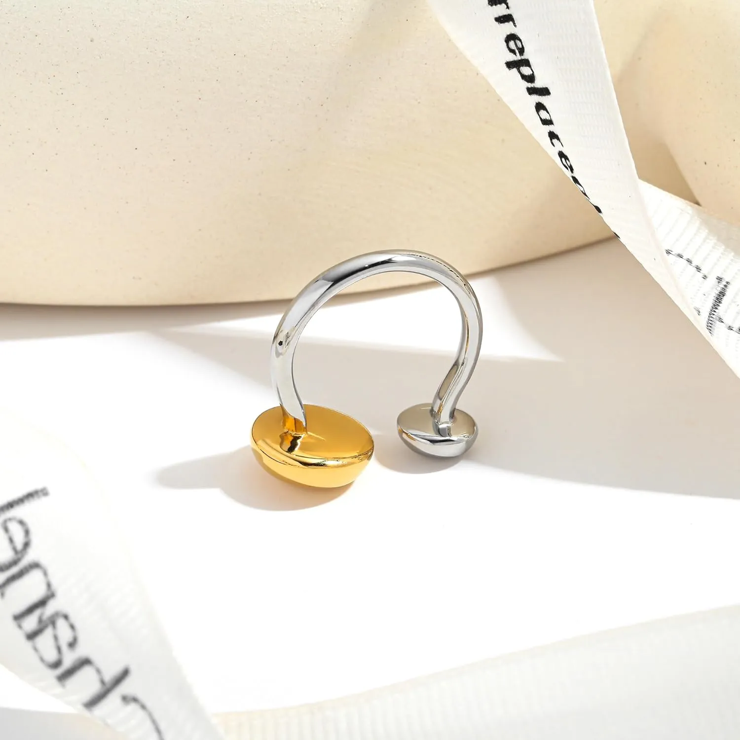 WOWORAMA Chunky Teardrop Rings for Women Silver Gold Bypass Dome Rings Thick Statement Open Adjustable Rings Simple Waterdrop Stackable Band Rings