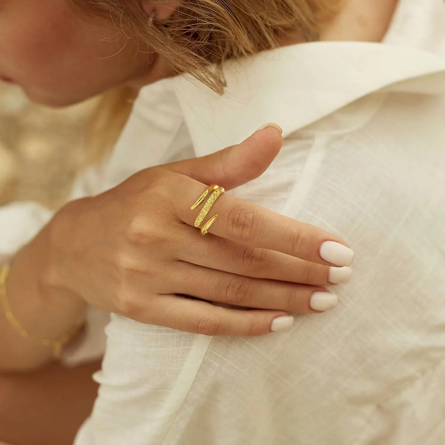 WOWORAMA Gold Open Band Rings for Women Chunky Gold Stackable Ring Dome Teardrop Heart Rings Trendy Gold Statement Ring Adjustable Open Band Rings
