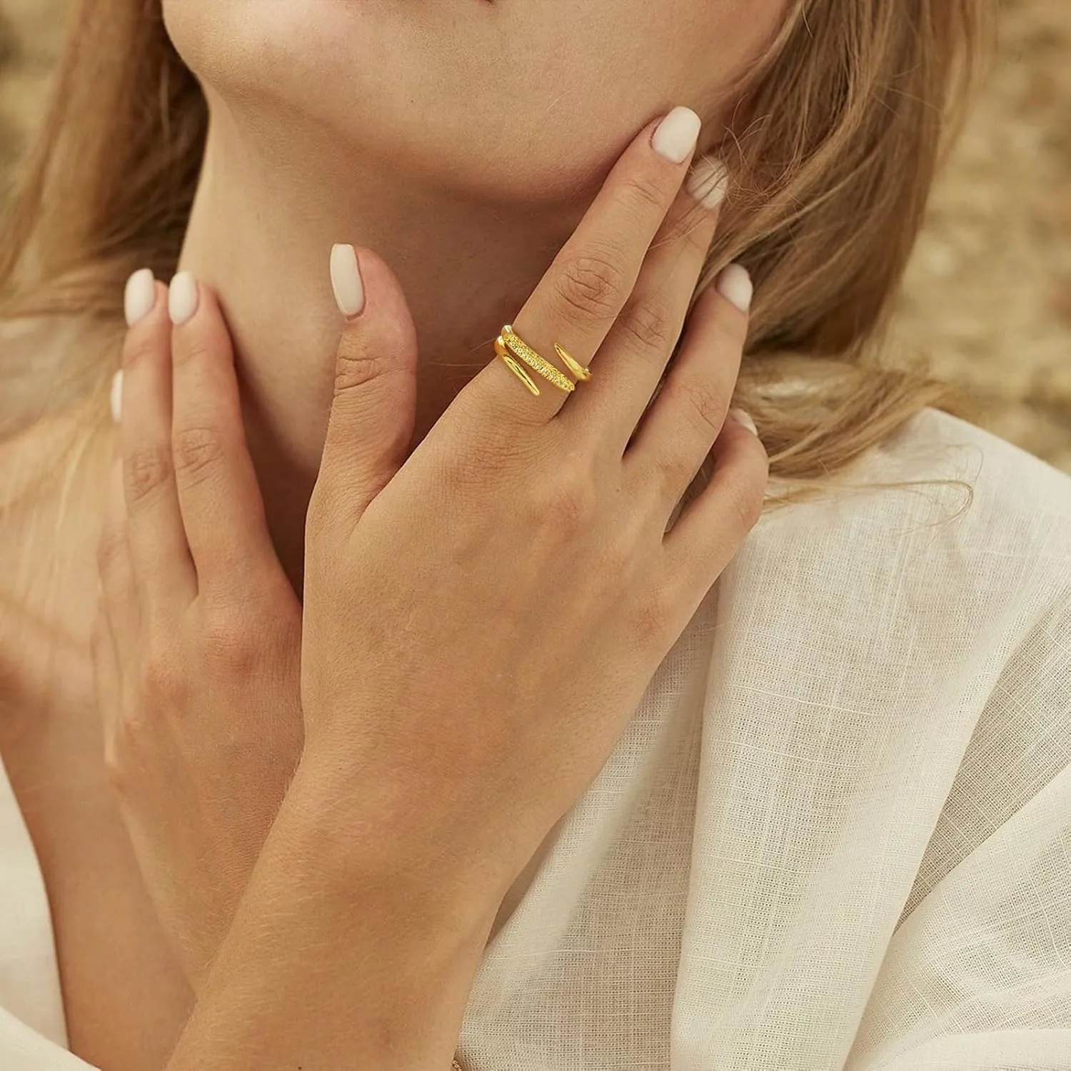 WOWORAMA Gold Open Band Rings for Women Chunky Gold Stackable Ring Dome Teardrop Heart Rings Trendy Gold Statement Ring Adjustable Open Band Rings