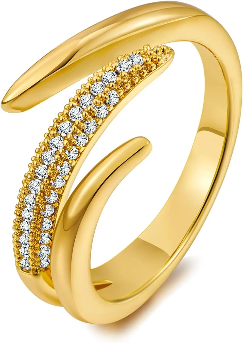 WOWORAMA Gold Open Band Rings for Women Chunky Gold Stackable Ring Dome Teardrop Heart Rings Trendy Gold Statement Ring Adjustable Open Band Rings