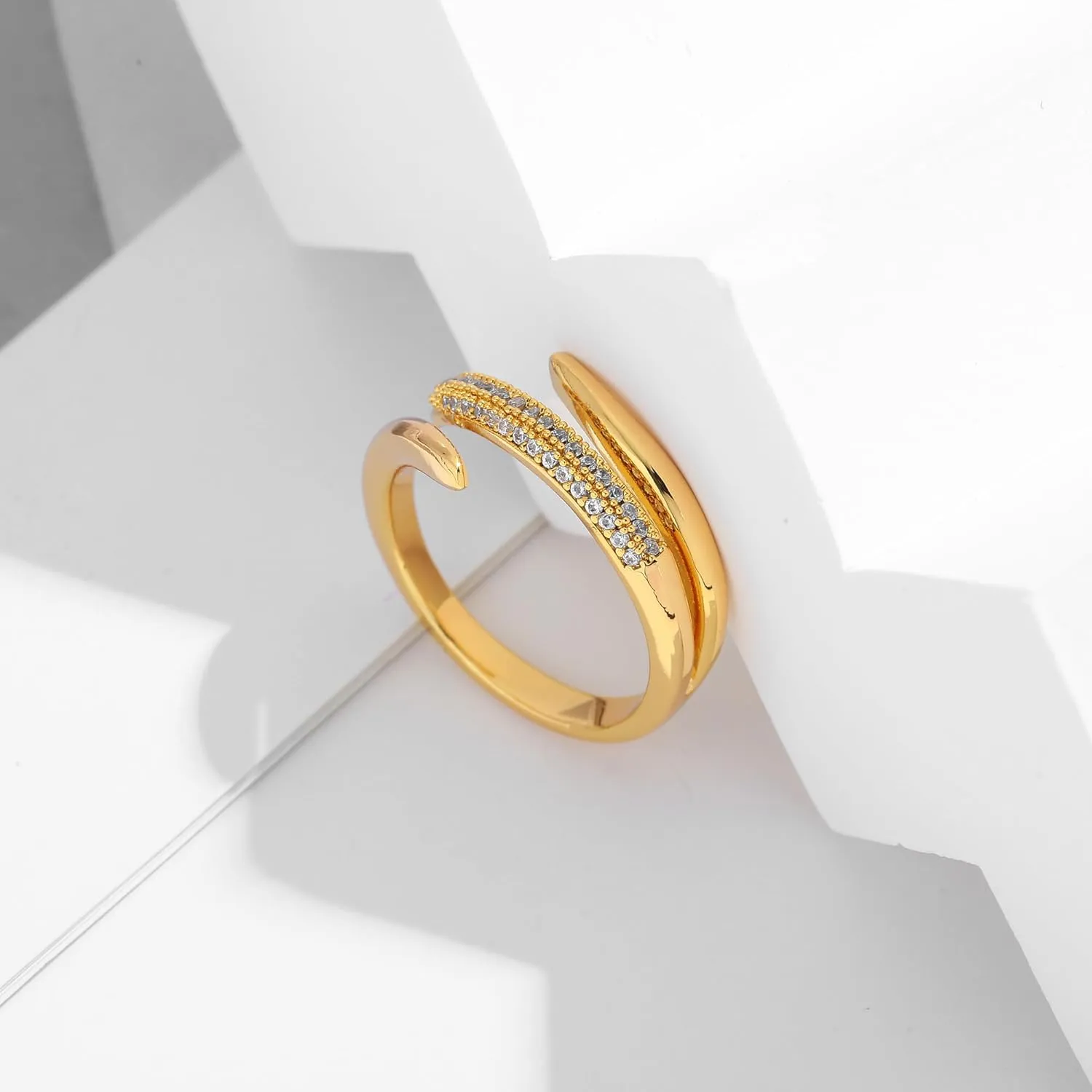 WOWORAMA Gold Open Band Rings for Women Chunky Gold Stackable Ring Dome Teardrop Heart Rings Trendy Gold Statement Ring Adjustable Open Band Rings