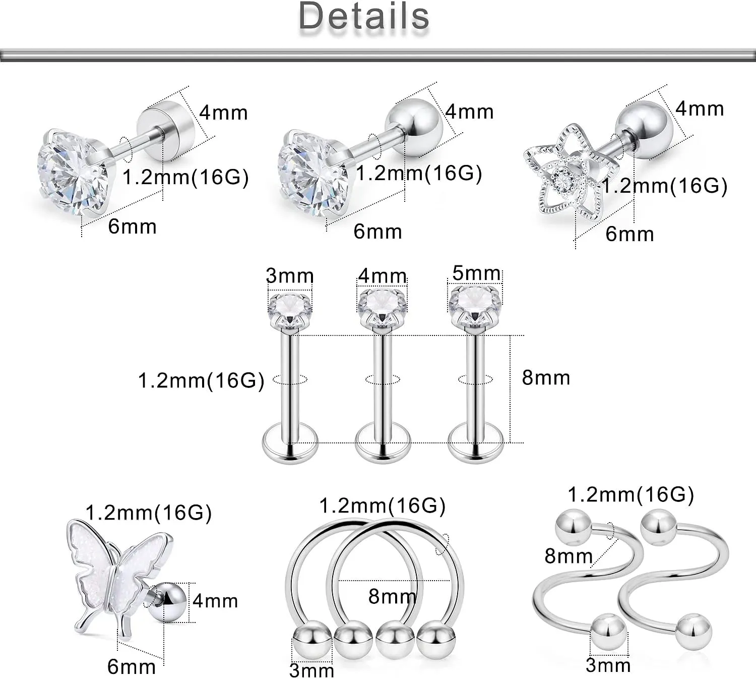 Yaalozei 30Pcs 16G Cartilage Earrings for Women Forwards Helix Earring Hoop Rook Daith Conch Tragus Earrings Stainless Steel Piercing Jewelry for Women Men