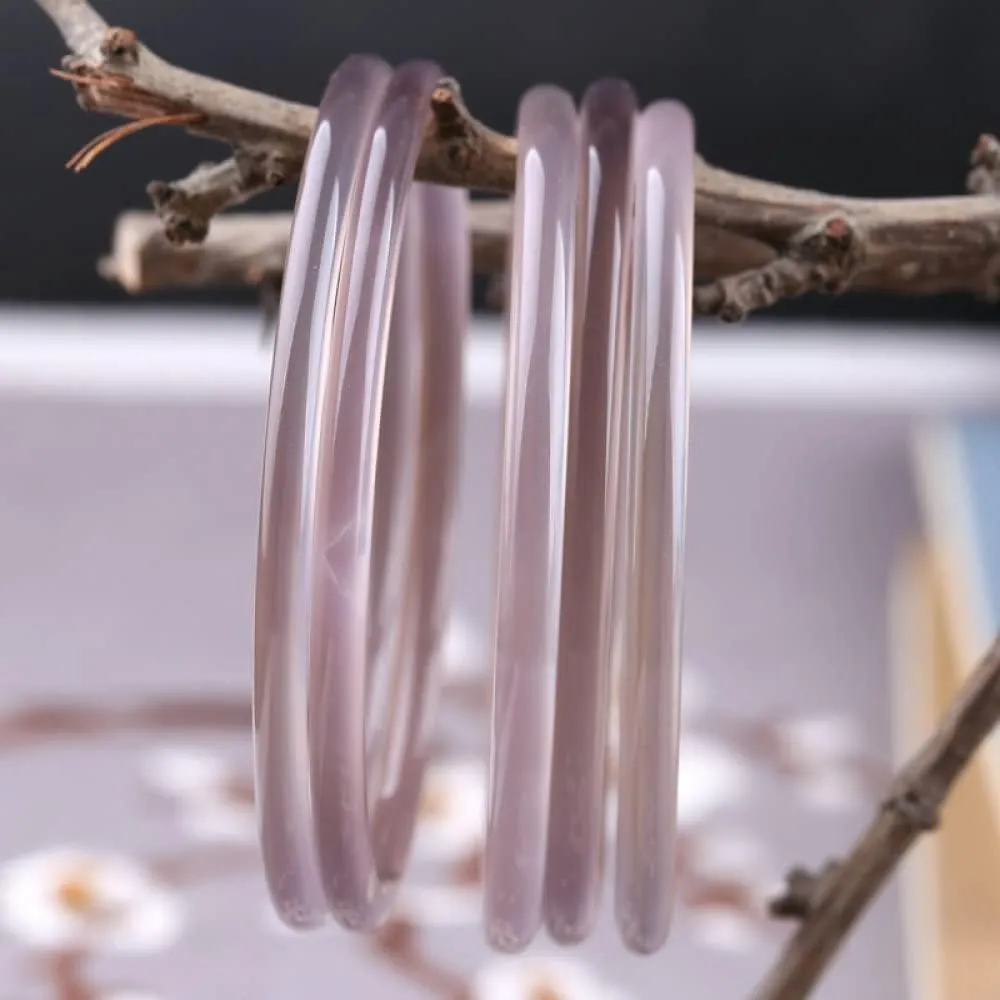 YASHUNJIA-Ladies Jade Bangle, Natural Gray Purple, Ladies Thin Round, for Girlfriend, for Mother, with Jewelry Box