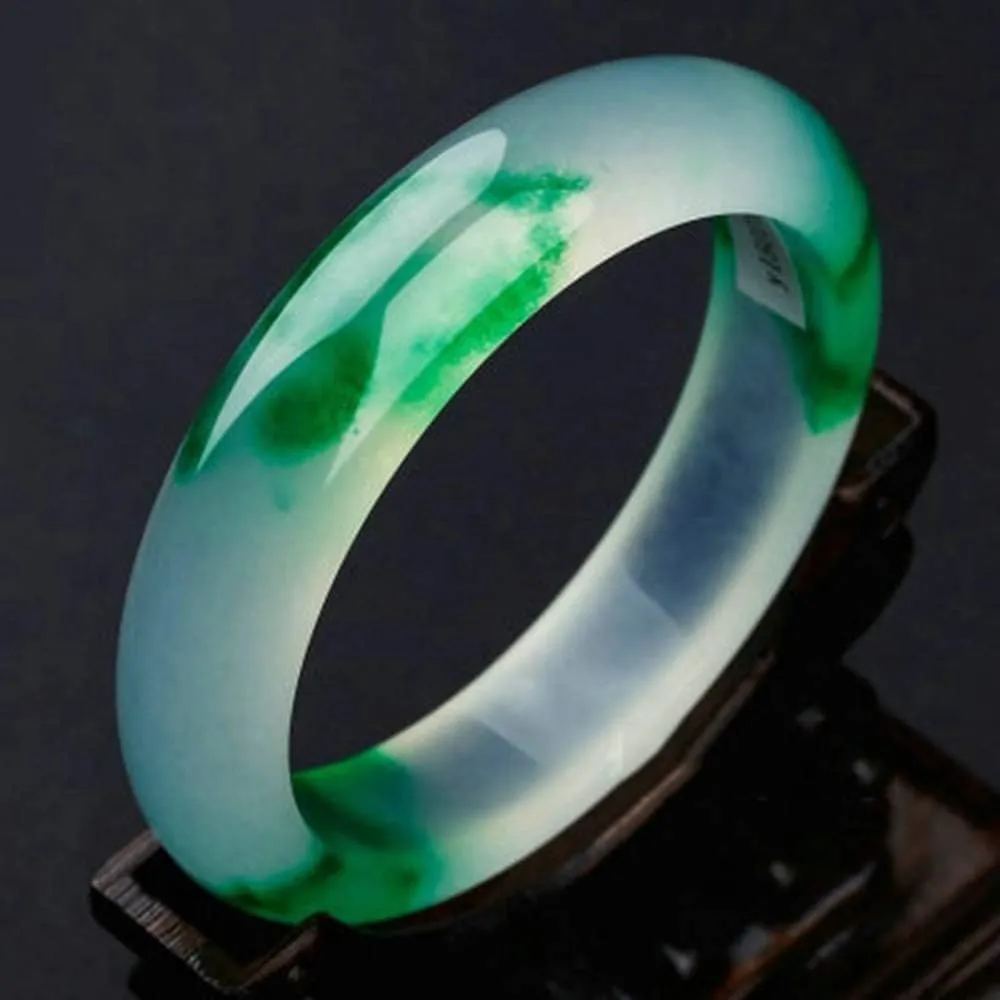 YASHUNJIA-Ladies Jade Bangle, Natural Green Floating Flower, Quartzite, Fine Beauty