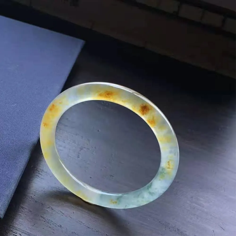 YASHUNJIA-Ladies Jade Bangle, Yellow Round Bar, Classic Style, Lobster Claw Clasp