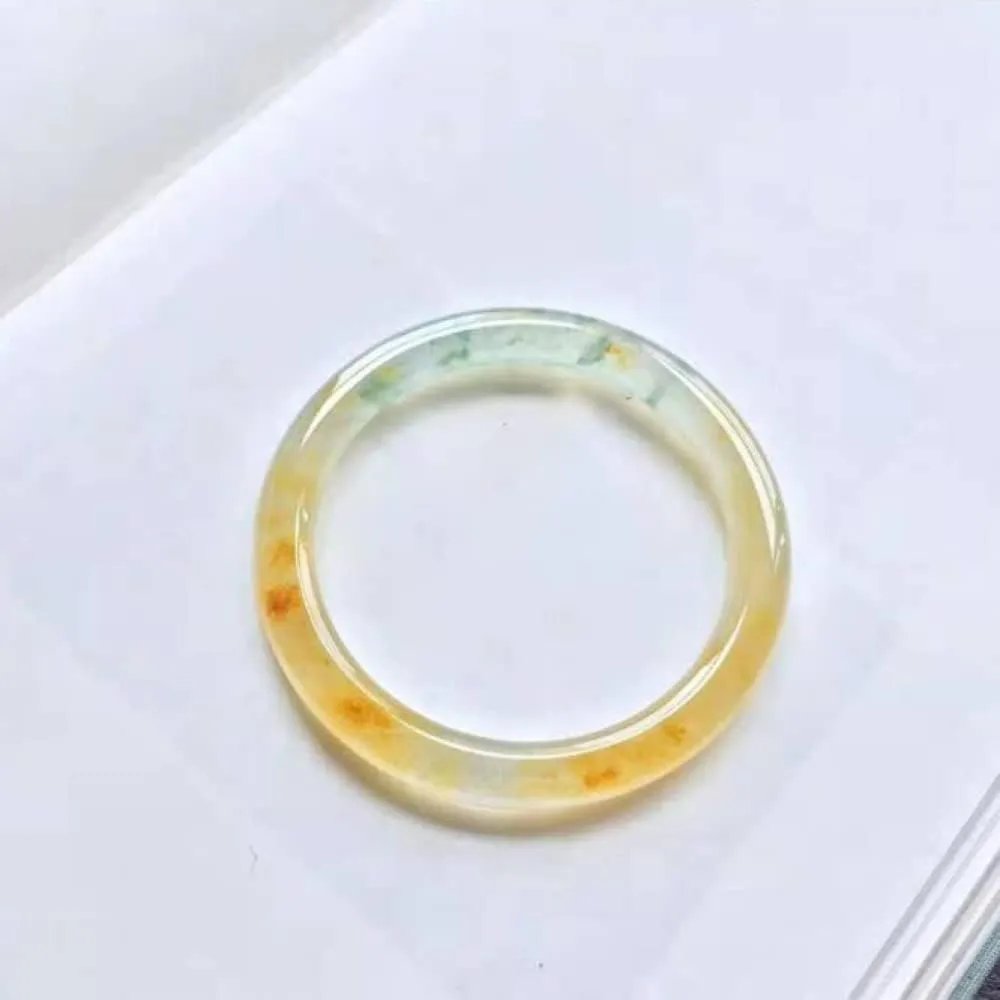 YASHUNJIA-Ladies Jade Bangle, Yellow Round Bar, Classic Style, Lobster Claw Clasp