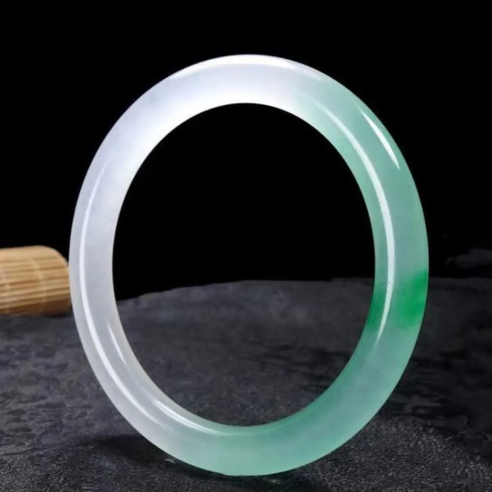YASHUNJIA-Natural Jade Bangles, Color Bracelet, Bangle Bracelet, Half Green Half White Floating Flower Thin Round Bracelets, with Jewelry Box,