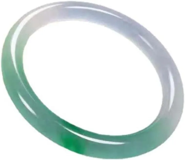 YASHUNJIA-Natural Jade Bangles, Color Bracelet, Bangle Bracelet, Half Green Half White Floating Flower Thin Round Bracelets, with Jewelry Box,