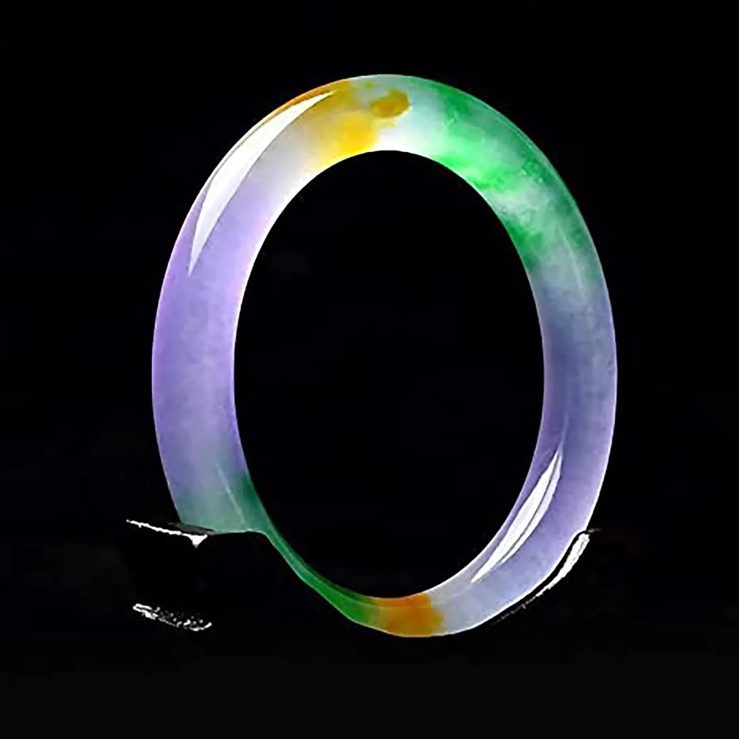 YASHUNJIA-Natural Tricolor Colorful Jade Bangle Bracelet, Round bar Jade Bangle Jewellery Accessories,with Jewelry Box